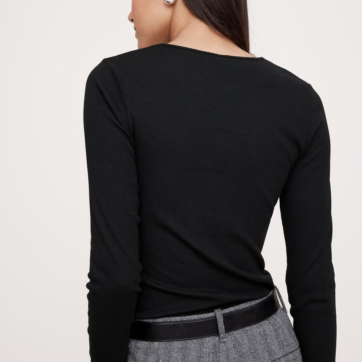 BANANA REPUBLIC - Polera Mujer Banana Republic Ribbed Crew-Neck Negro