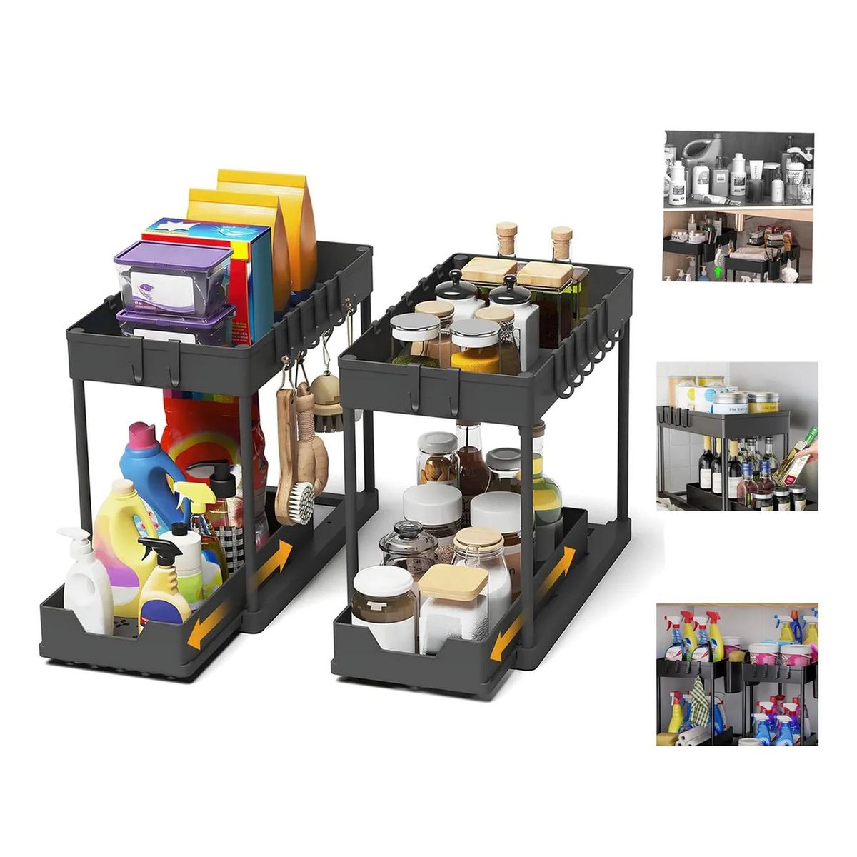 GENERICO - Organizador De Cocina Deslizante 2 Niveles Metal Negro
