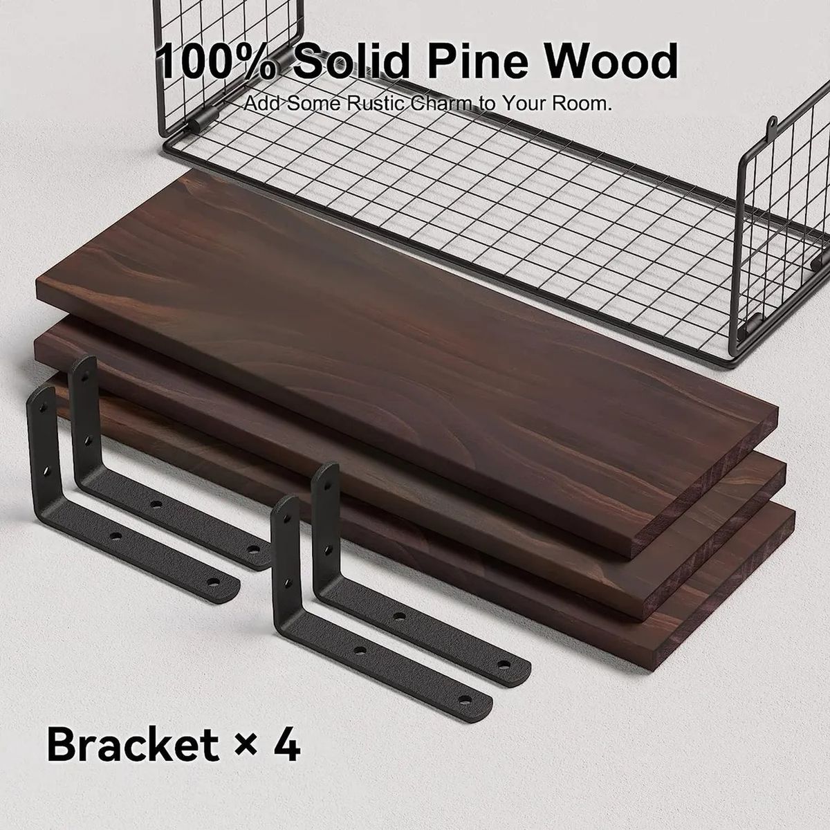 GENERICO - Estantería de Madera de Pino con Soporte Metálico Color Marrón