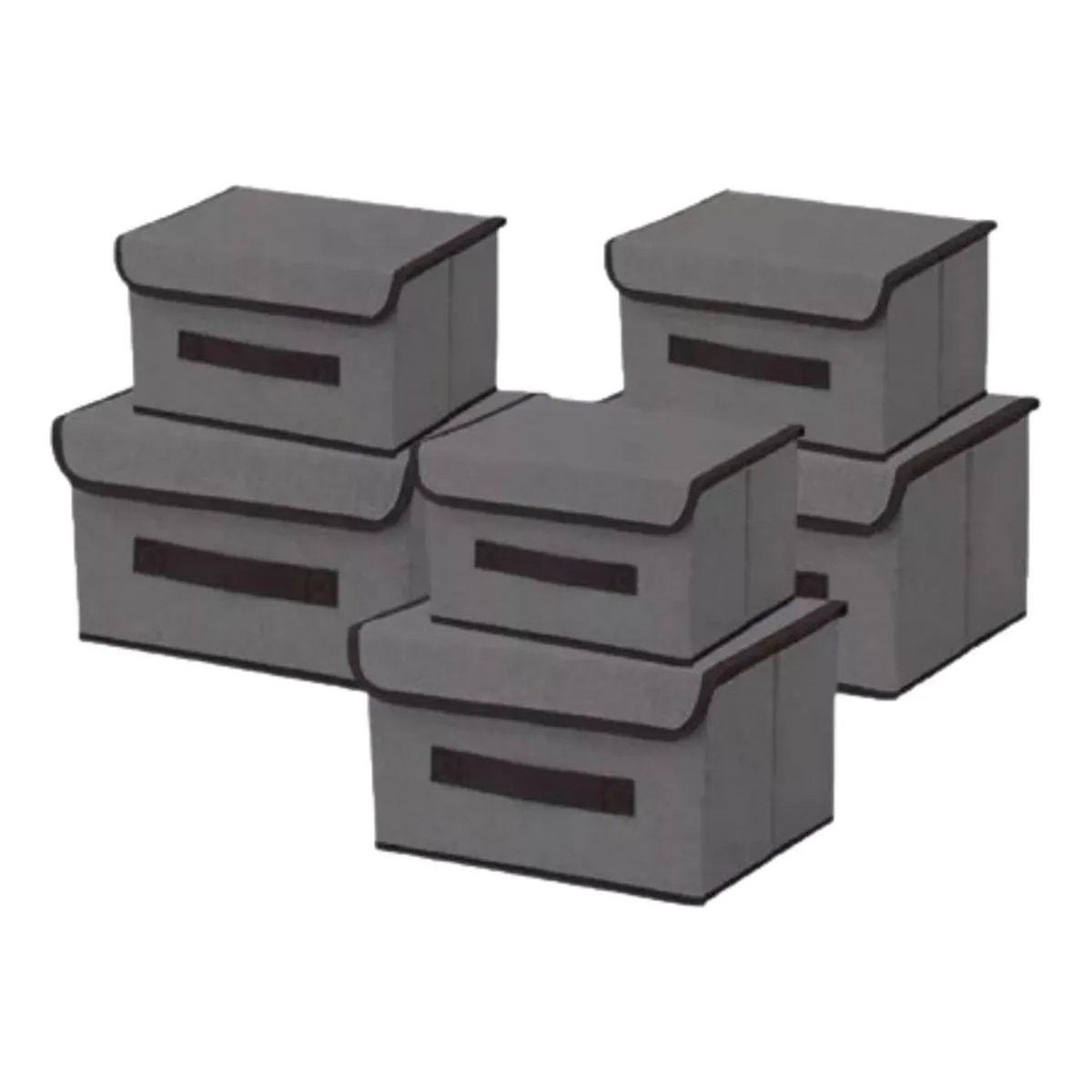 GENERICO - Cajas Organizadoras de Tela Plegables con Tapa Set de 6 Gris