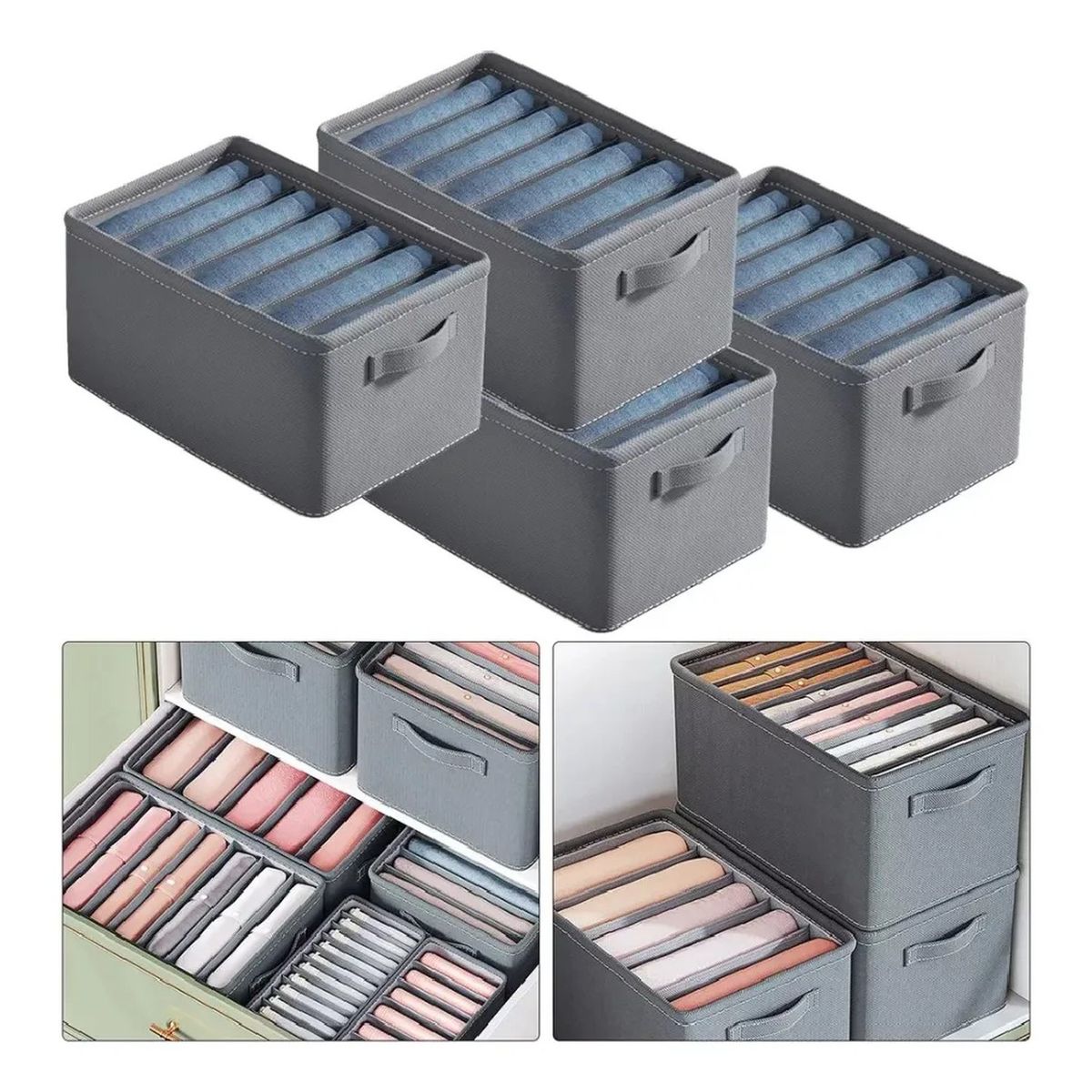 GENERICO - Caja Organizadora Plegable Tela Gris 44x30x20 cm