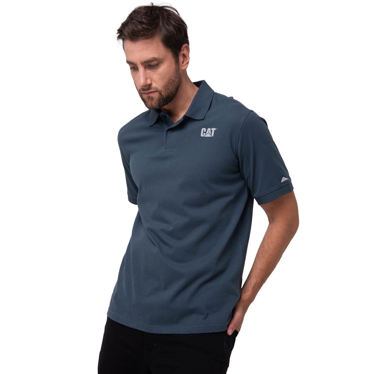 CAT - Polera Pique Manga Corta Logo Jersey Azul CAT