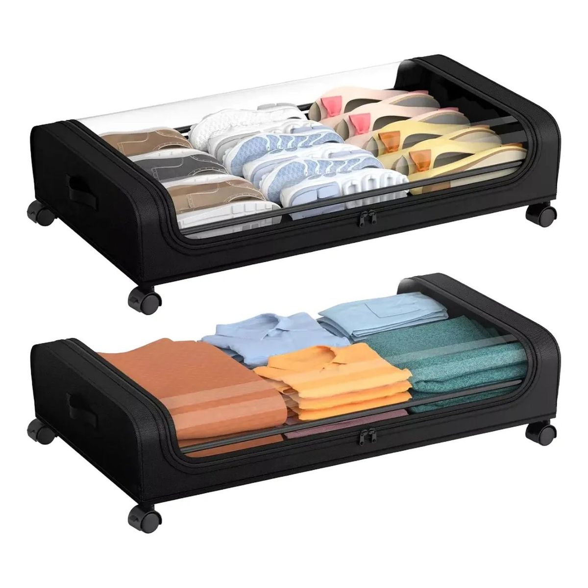 GENERICO - Caja De Almacenamiento Con Ruedas Bajo Cama Transparente Rectangular