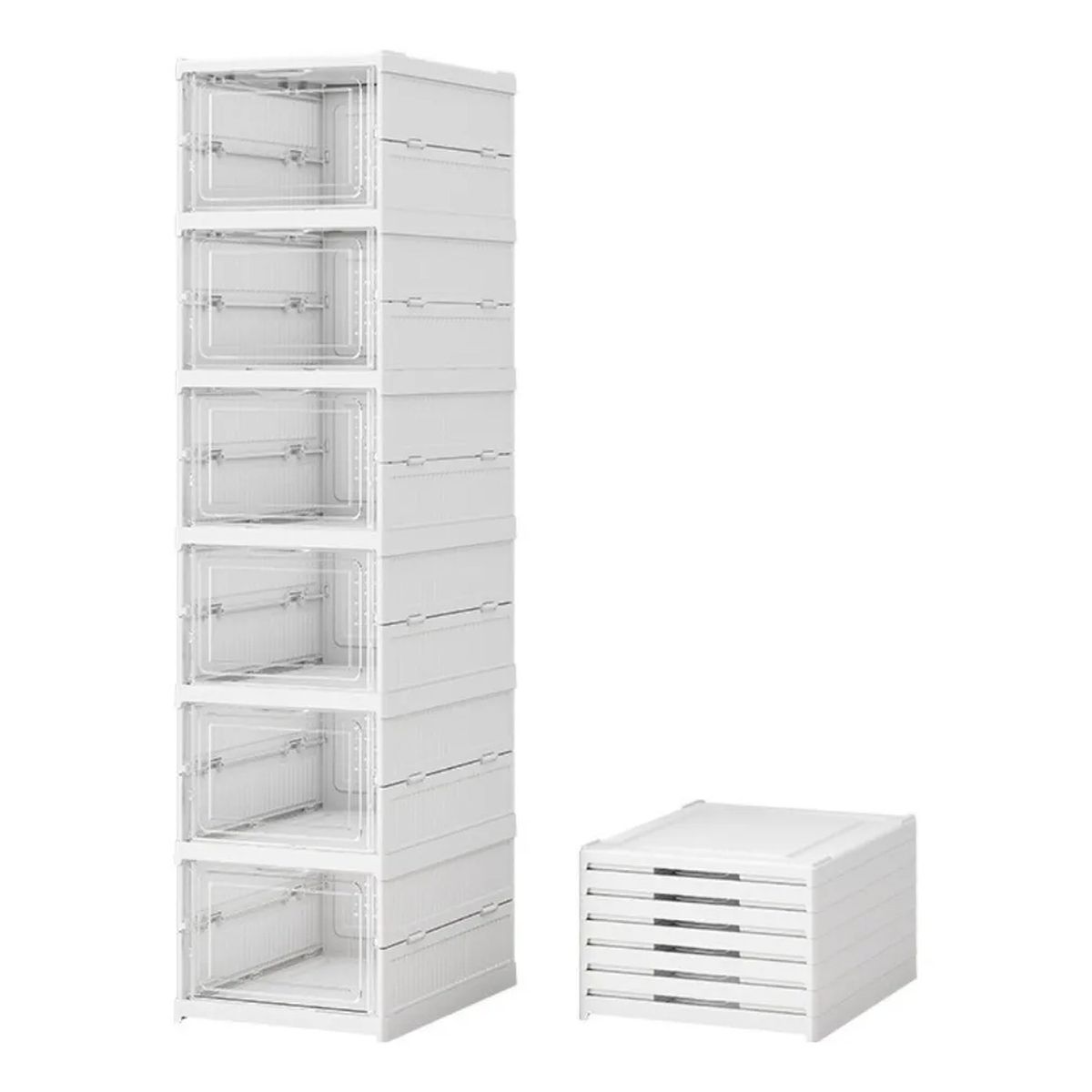 GENERICO - Set De Cajas Apilables Plástico Blanco x6 Organización