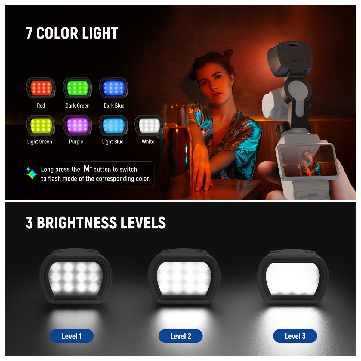 NEEWER - Video Luz Magnética RGB Compatible con DJI OSMO Pocket 3 Luz LED Auxiliar Relleno para Selfie Vlog