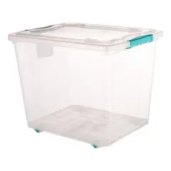 GENERICO - Caja Organizadora Plástica Transparente Con Ruedas 50L
