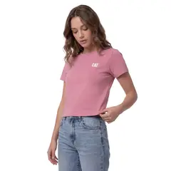 CAT - Polera Manga Corta Mujer Logo Rosa