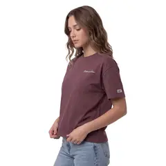 CAT - Polera Mujer Boxy Heavyweight Emb Burdeo
