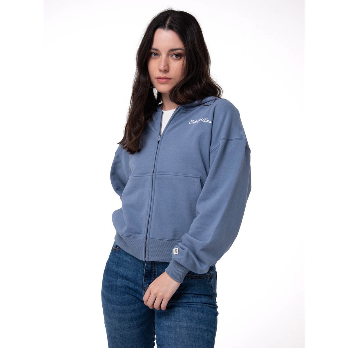 CAT - Polerón Mujer Relaxed French Terry Full Zip Azul CAT