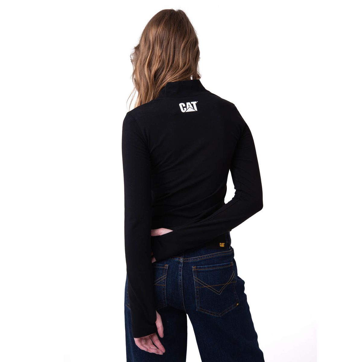 CAT - Polera Manga Larga Mujer Sporty Mock Neck Negro CAT