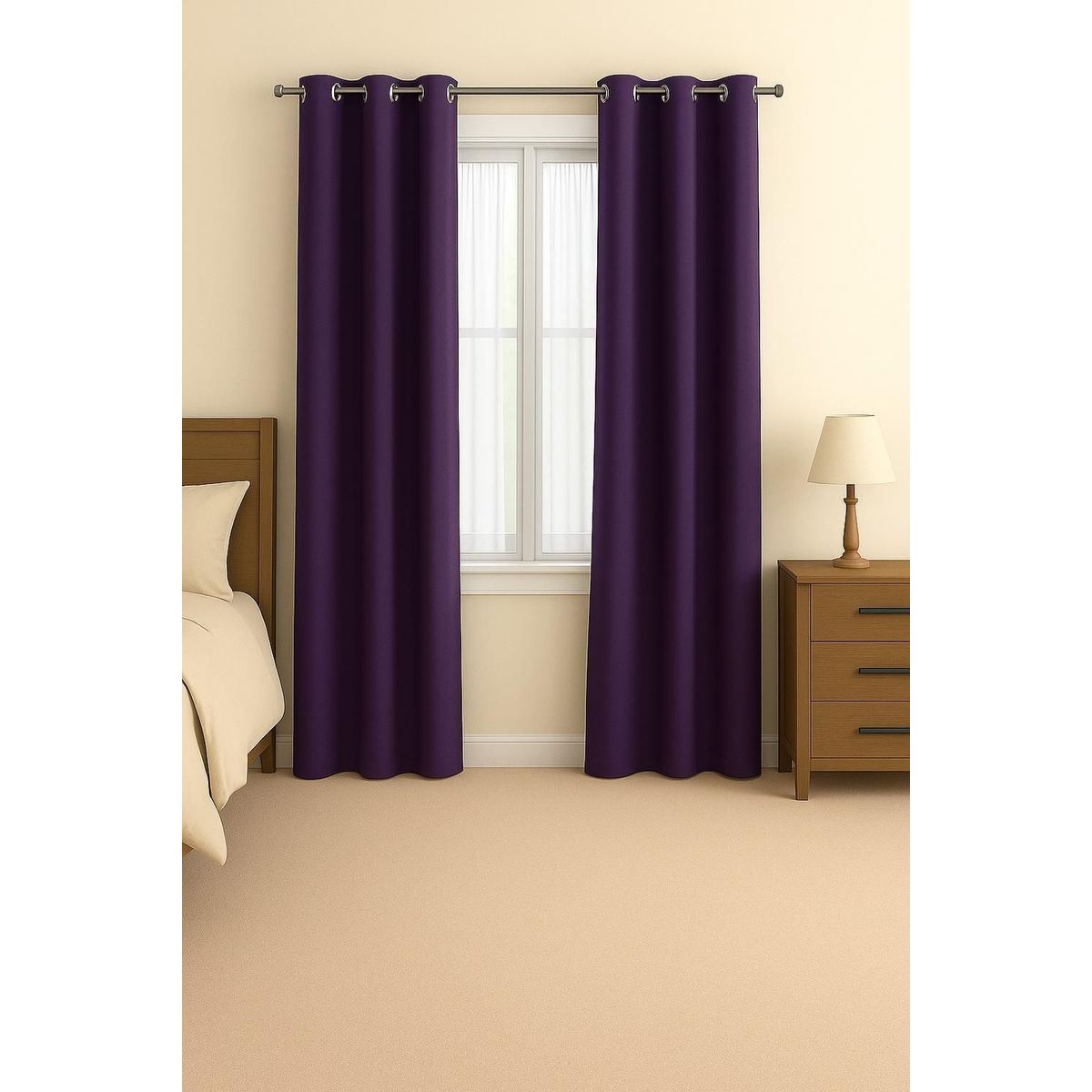 CLEMS - Pack 2 Cortina de Tela Delgada 100% Blackout Morado