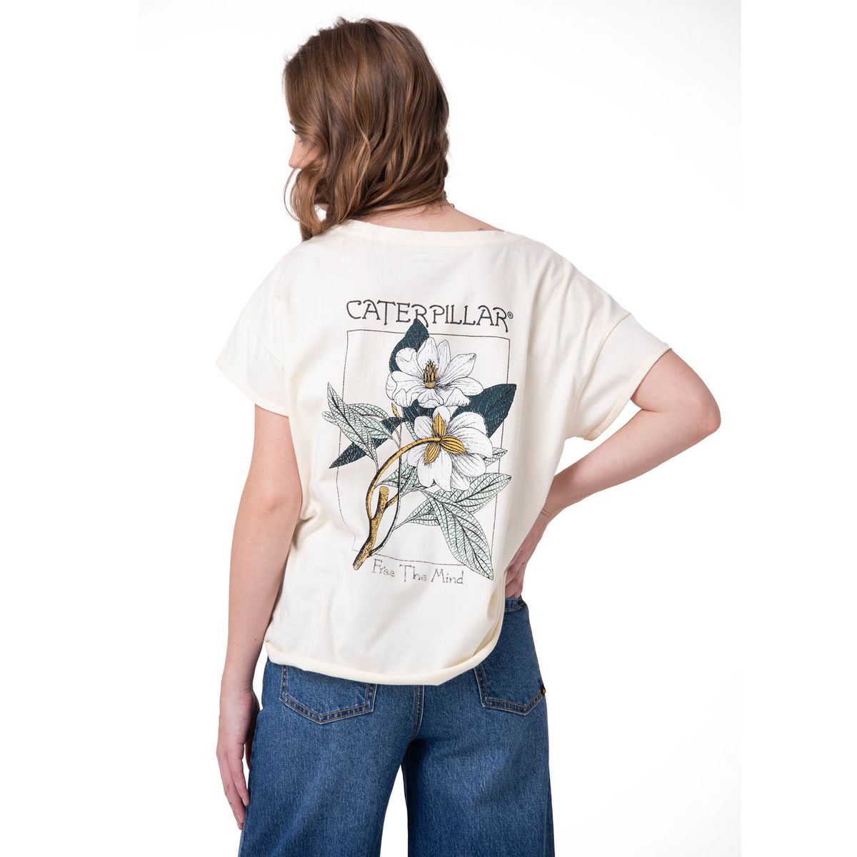 CAT - Polera Manga Corta Mujer Botanical Relaxed Blanco CAT