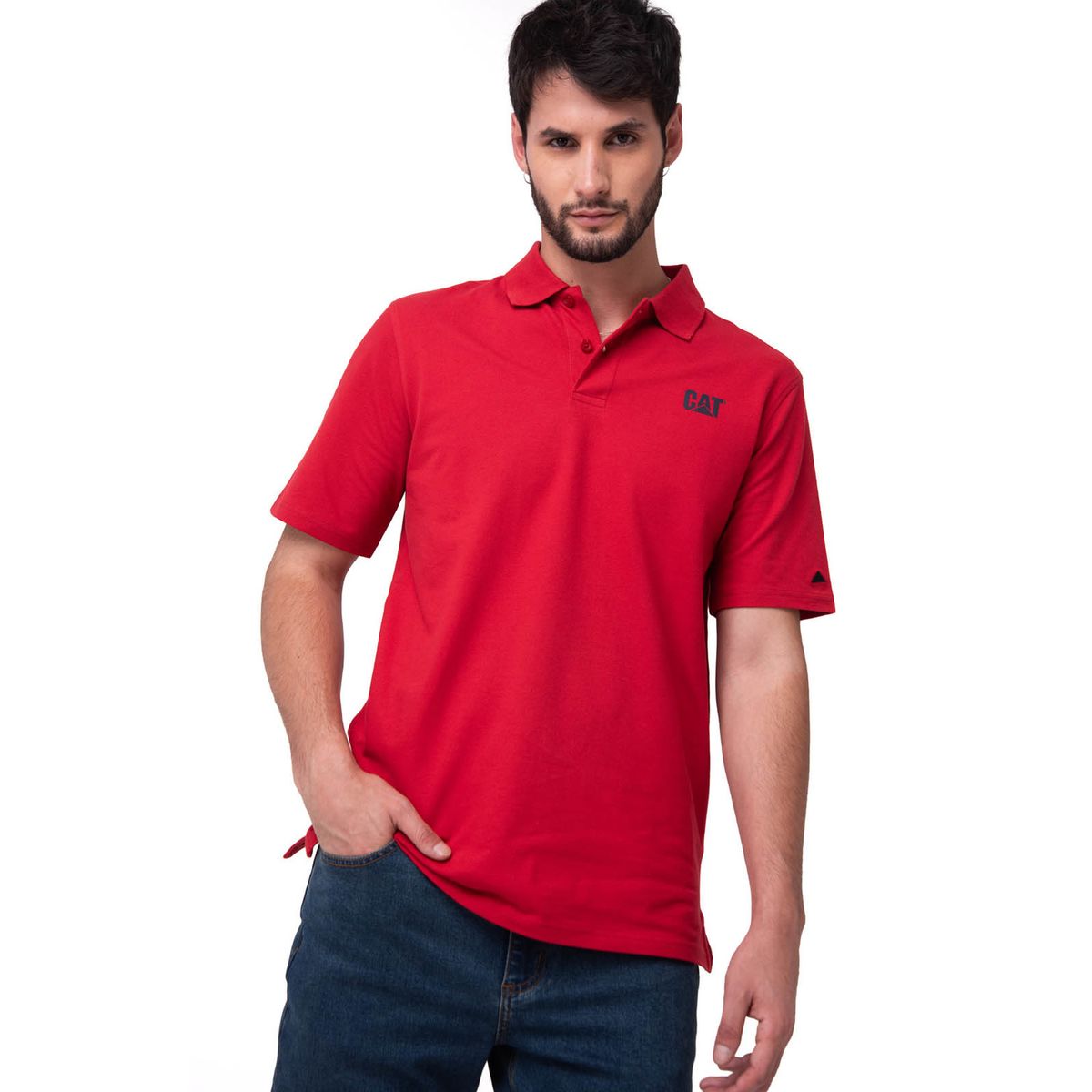 CAT - Polera Pique Manga Corta Logo Rojo CAT