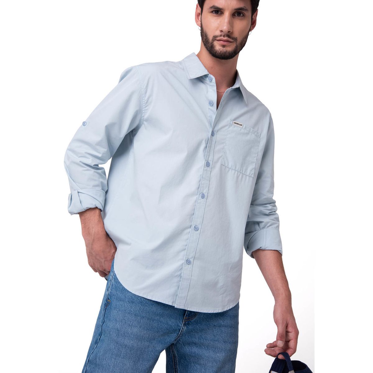 CAT - Camisa Hombre Popplin Convertible Celeste CAT