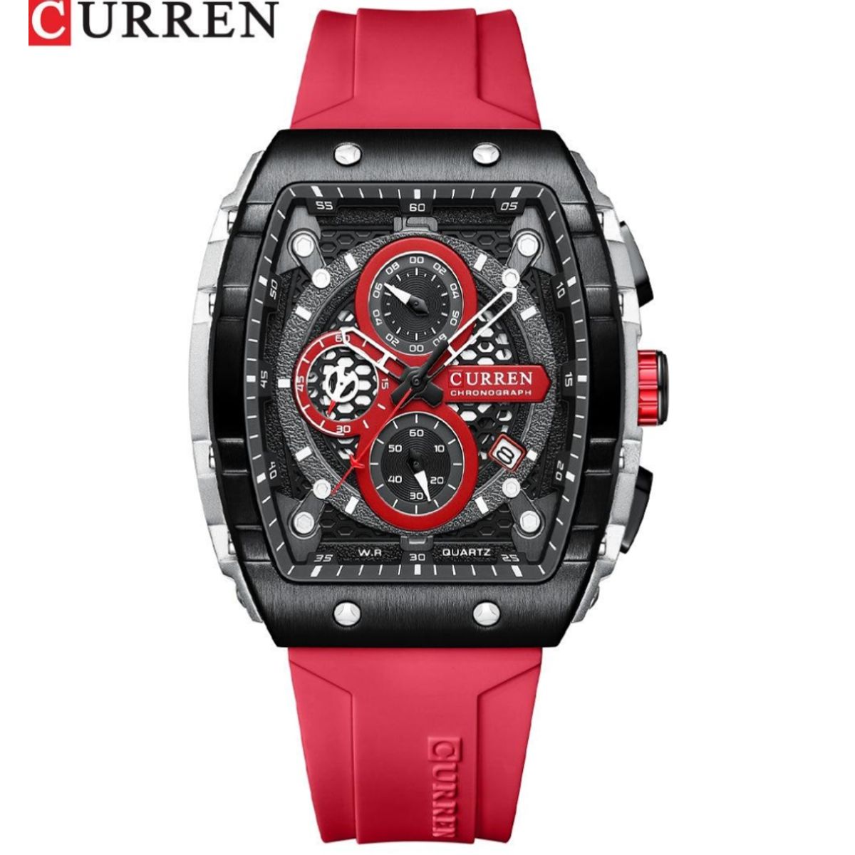 CURREN - Reloj Curren 8442 Cronógrafo Hombre Quartz Rojo Calendario