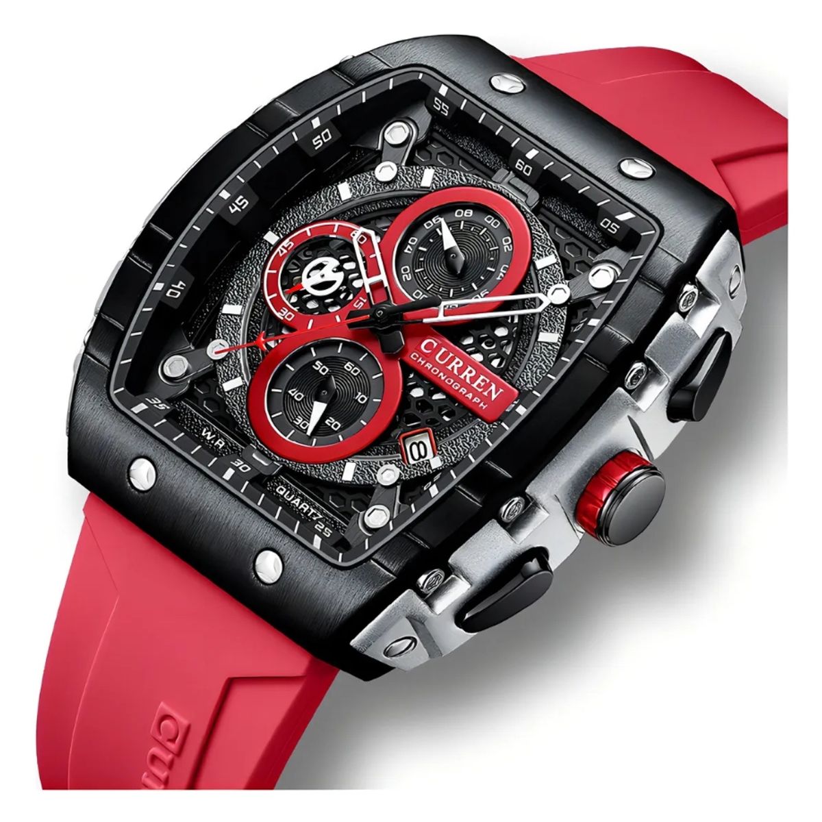 CURREN - Reloj Curren 8442 Cronógrafo Hombre Quartz Rojo Calendario