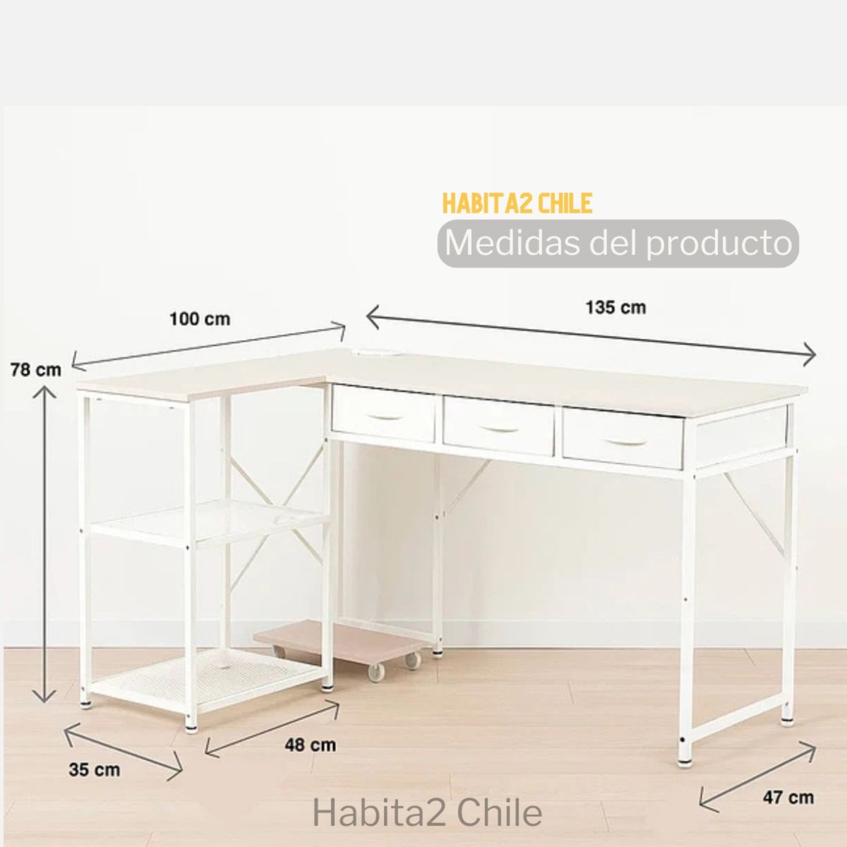 HABITA2 CHILE - Escritorio Mónica en L con Estación de Carga Integrada