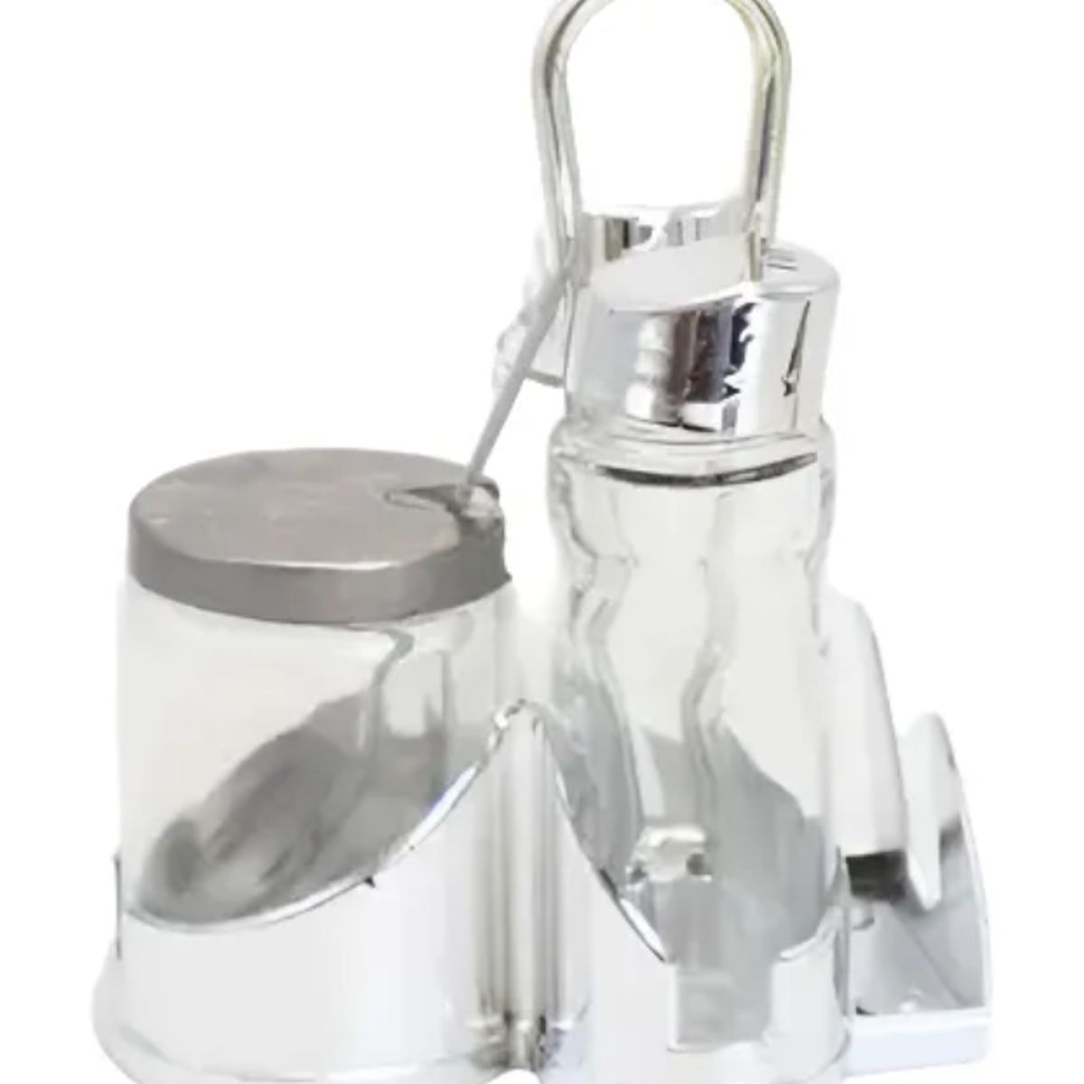 GENERICO - Set de alcuza de acero inoxidable y vidrio para mesa