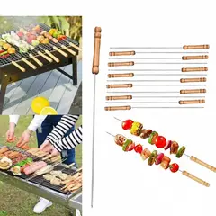 GENERICO - Pack 12 Pinchos De 30cm Para Anticuchos Brochetas Asados Mango De Madera