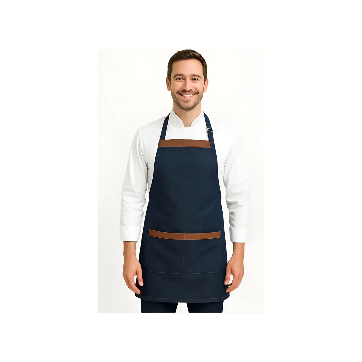 GENERICO - Delantal Jeans Con Cuerina Para Asado Cocina Pechera Garzon Azul Marino Liso