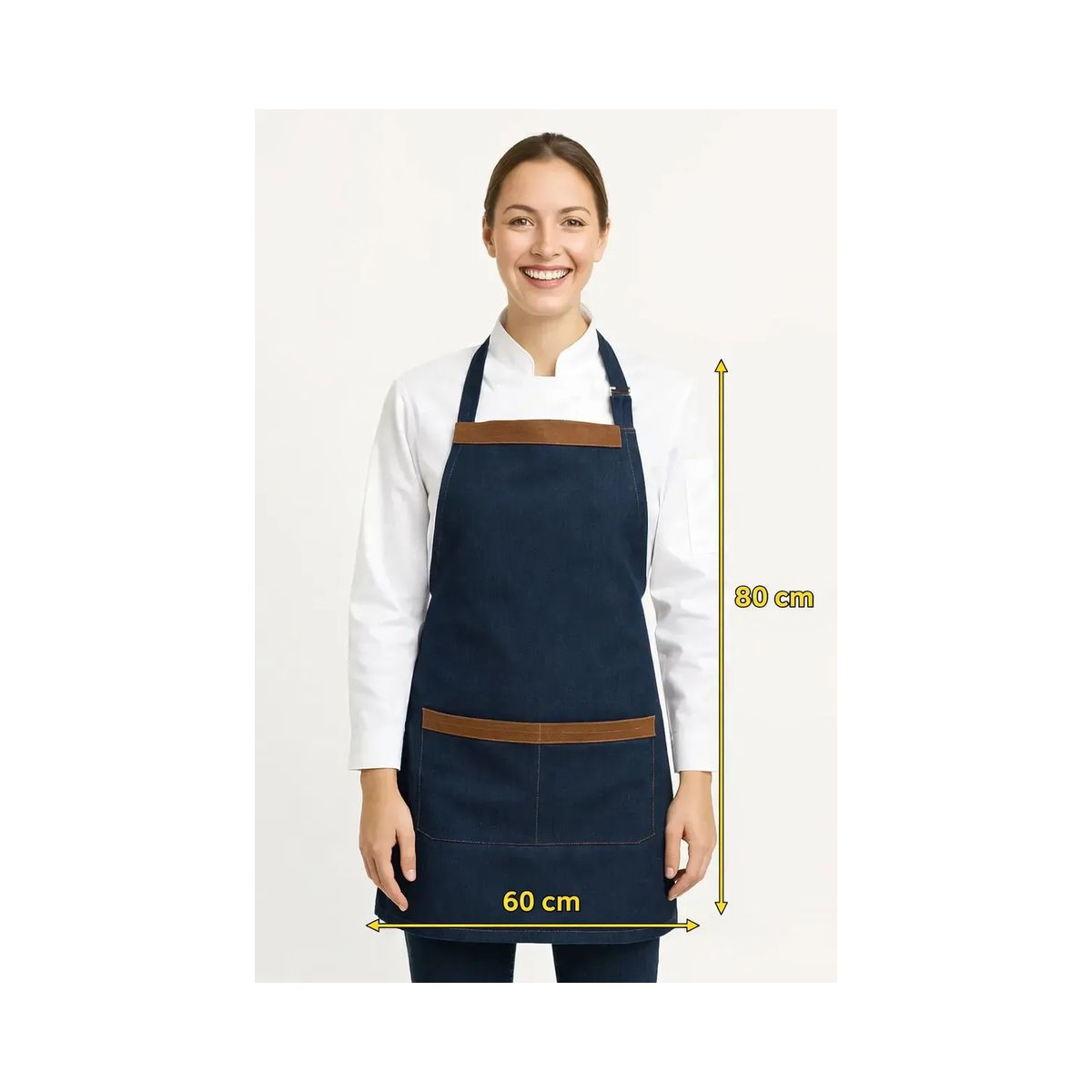 GENERICO - Delantal Jeans Con Cuerina Para Asado Cocina Pechera Garzon Azul Marino Liso