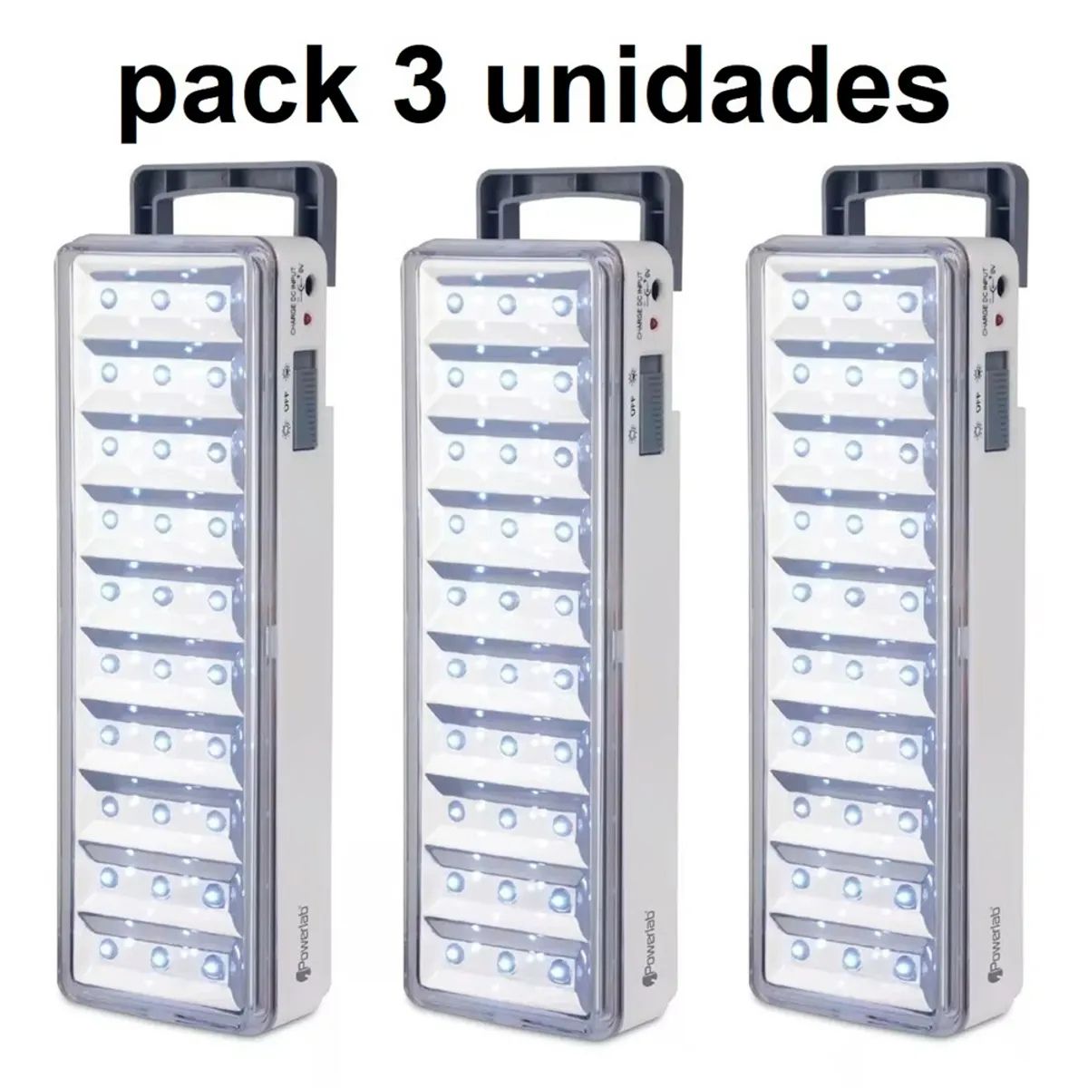 POWERLAB - Pack de 3 lamparas de emergencia con bateria recargable