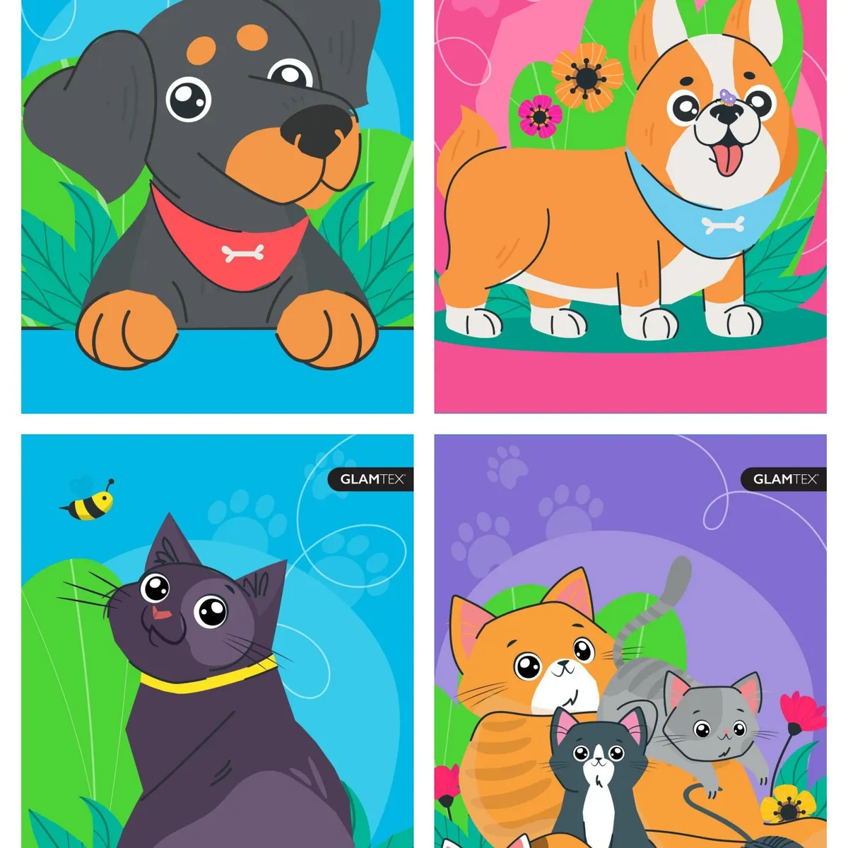 GLAM - Cuaderno Glamtex Carta 120h 7mm Mascotas 4uni