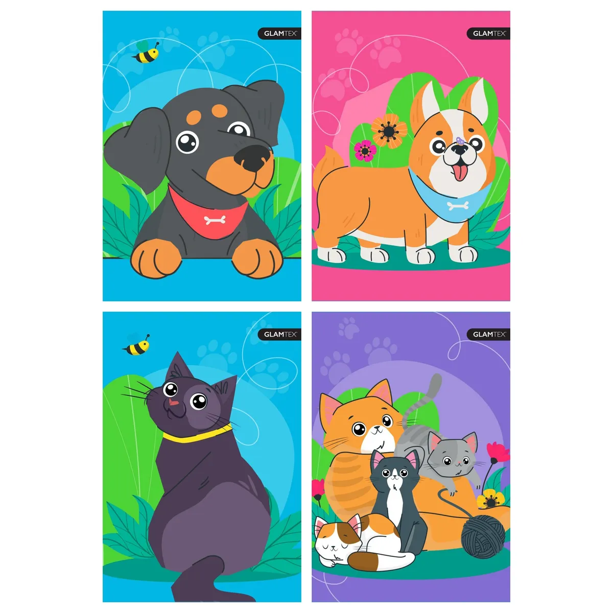 GLAM - Cuaderno Glamtex Carta 120h 7mm Mascotas 4uni