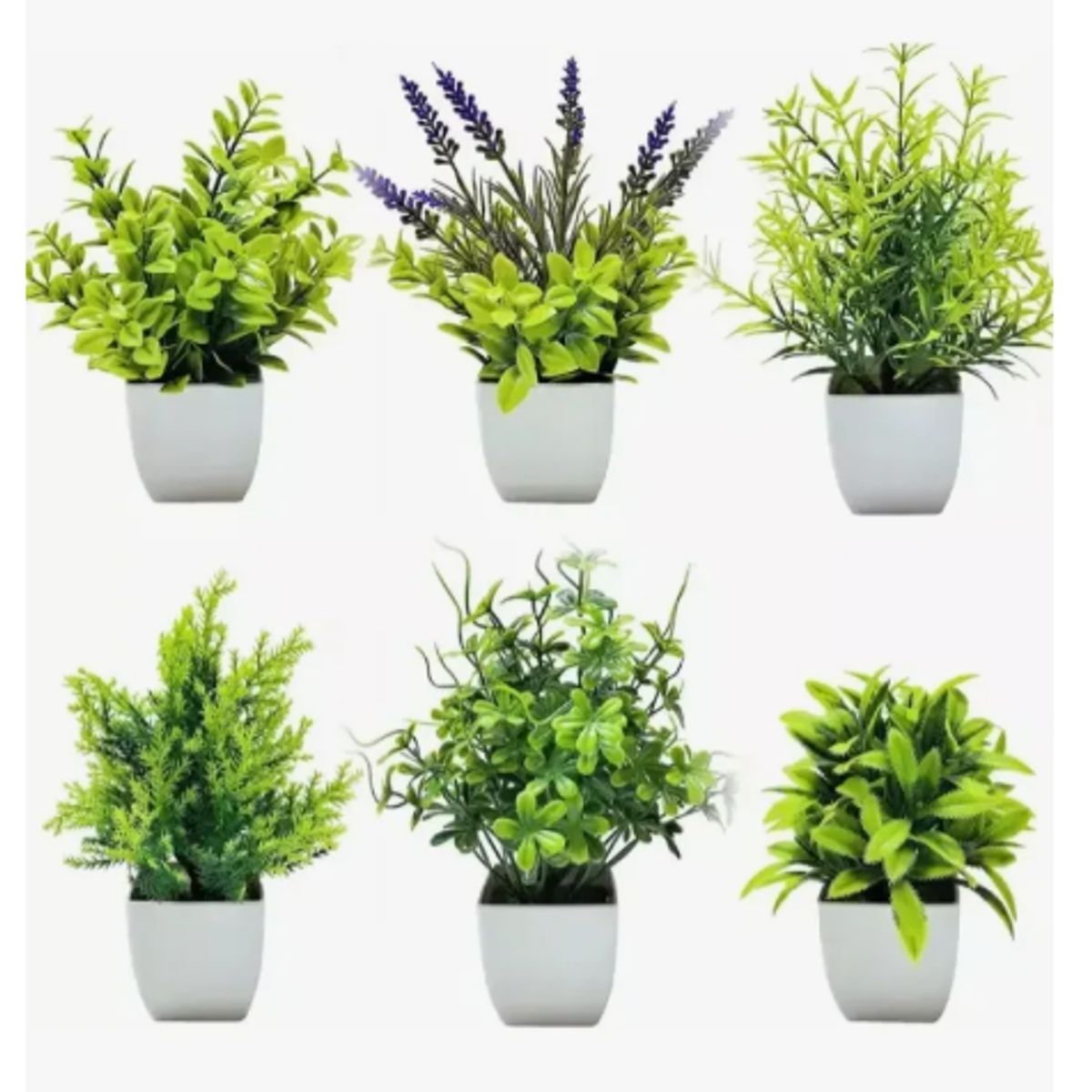 GENERICO - 6 Plantas Artificiales Flores Macetas Decorativas Bonsai Verde
