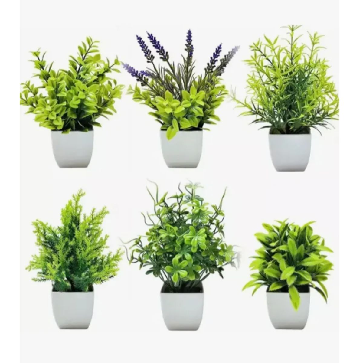 GENERICO - 6 Plantas Artificiales Flores Macetas Decorativas Bonsai Verde