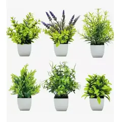 GENERICO - 6 Plantas Artificiales Flores Macetas Decorativas Bonsai Verde