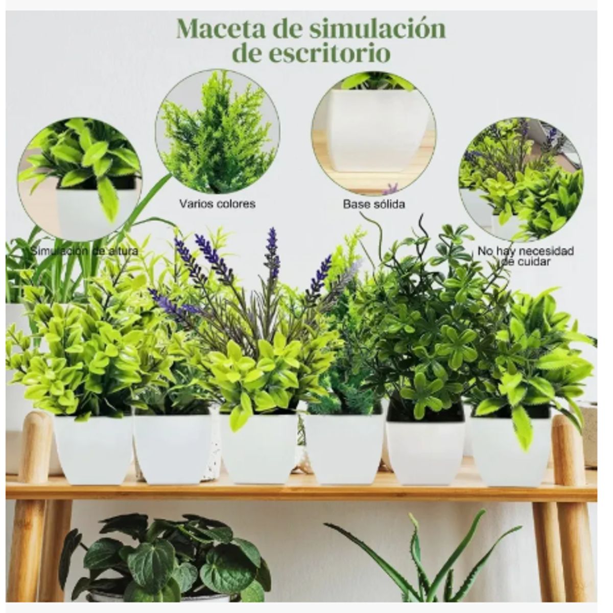 GENERICO - 6 Plantas Artificiales Flores Macetas Decorativas Bonsai Verde