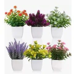 GENERICO - 6pzs Plantas Flores Artificiales Macetas Decorativas Bonsai Multicolor