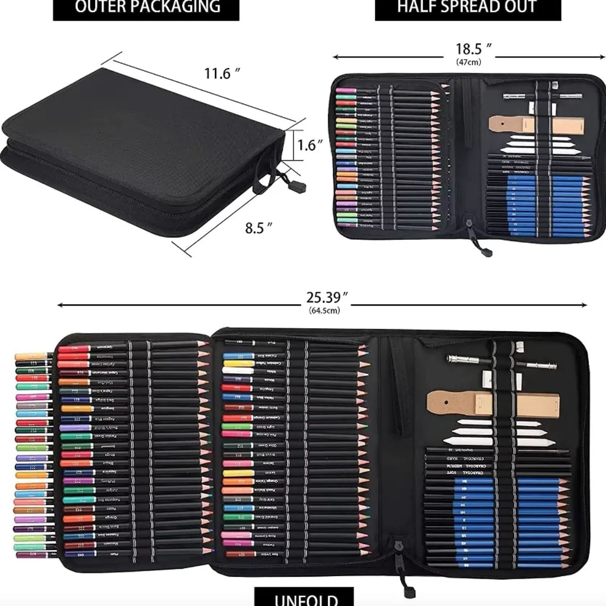 GENERICO - Kit Dibujo Profesional 96 Piezas Con Estuche 72 Lápices