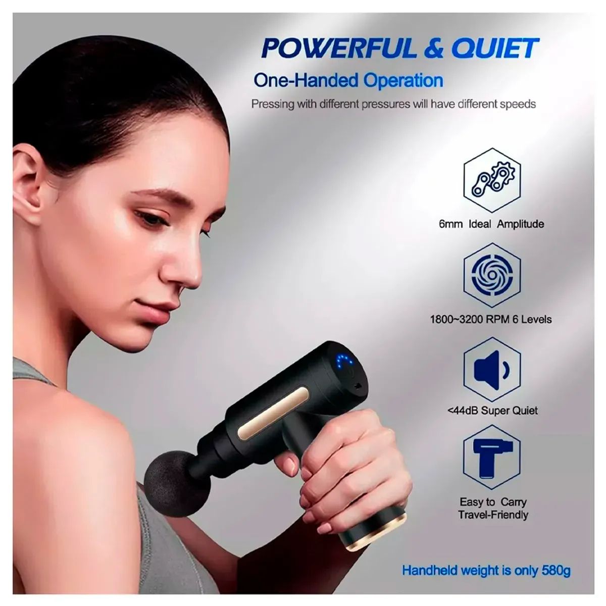 IRM - Facial Gun Pistola De Masaje Recargable Masajeador Portatil USB Negro