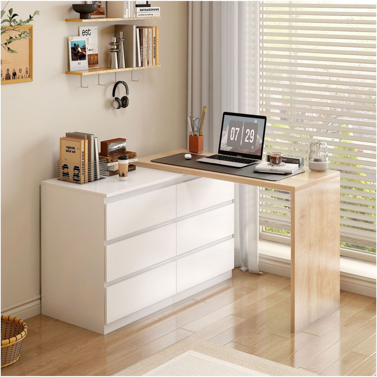 HOMER DESIGN - escritorio Convertible En L+comoda 120x40x70+120x40x68cm