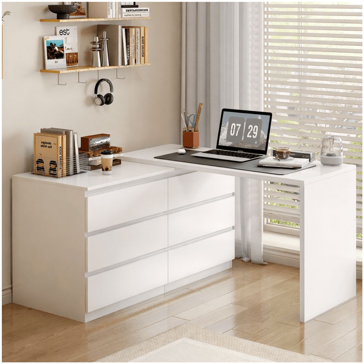 HOMER DESIGN - escritorio Convertible En L+comoda 120x40x70+120x40x68cm