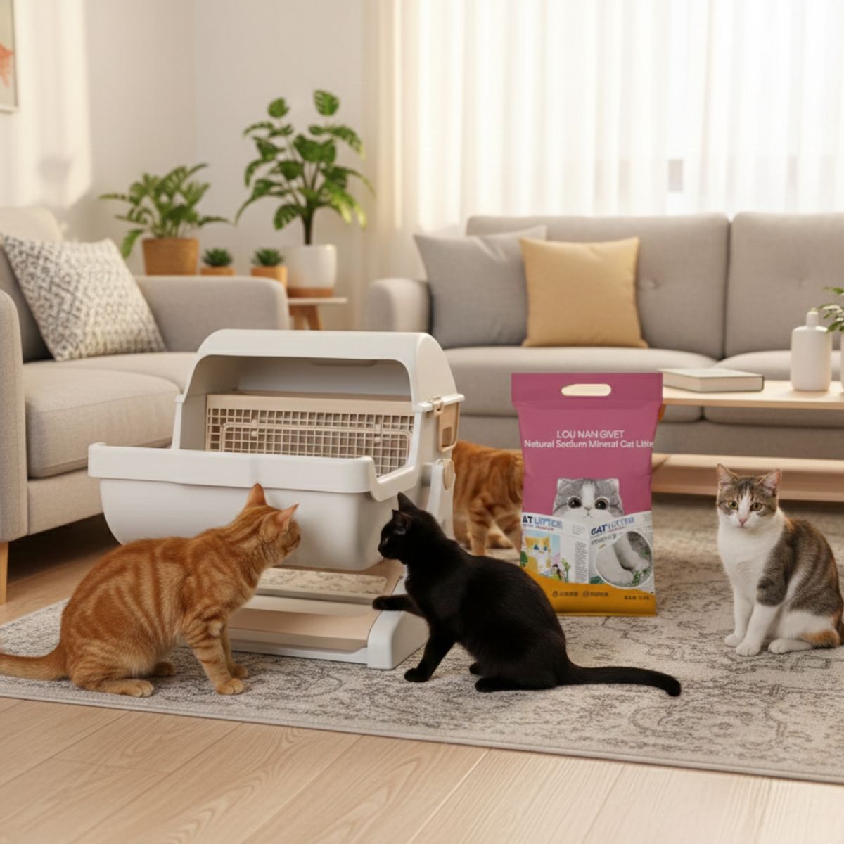 SUKEA - Pack Arenero Cerrado Grande Con Pala + Arena 10kg Mineral Beige