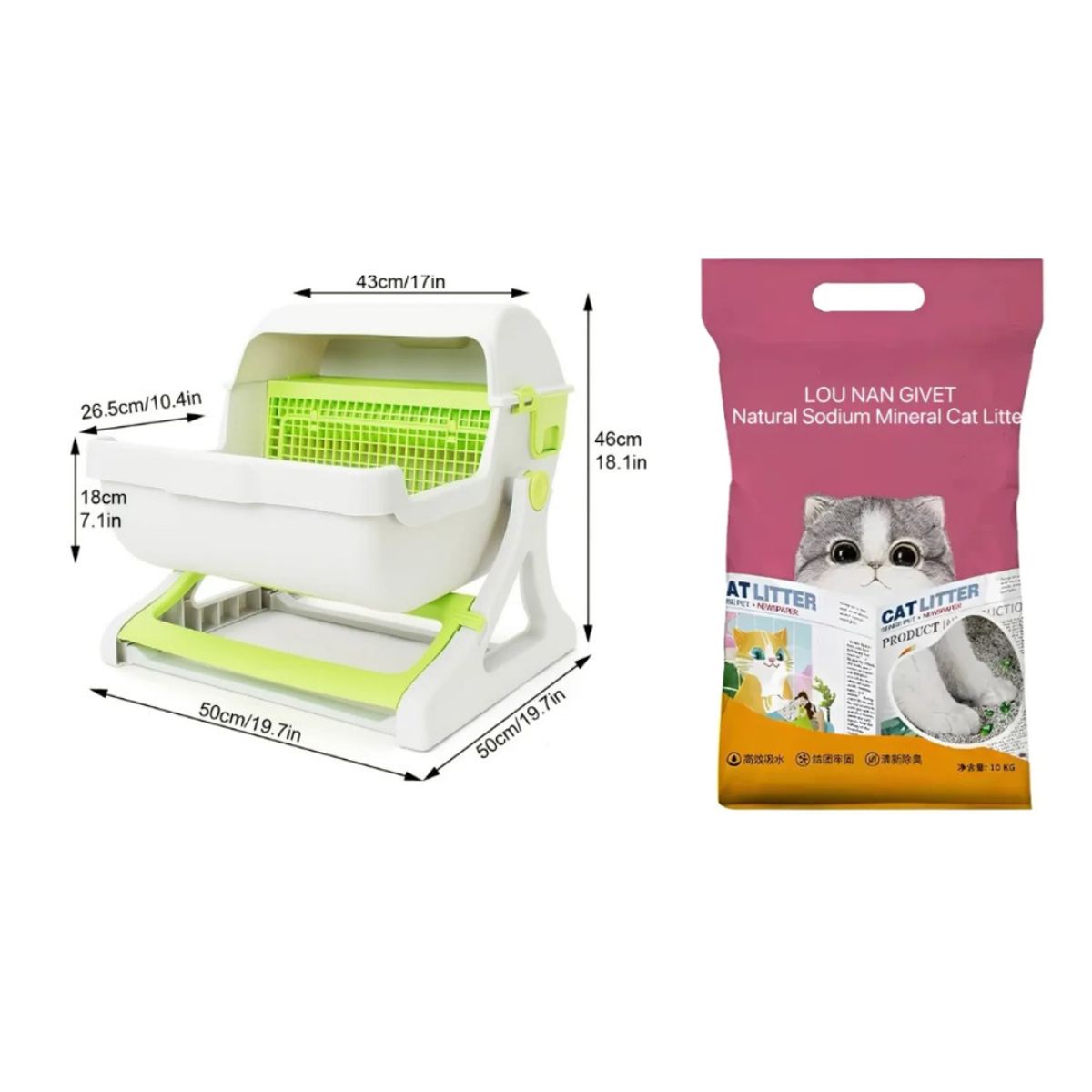 SUKEA - Pack Arenero Cerrado Grande Con Pala + Arena 10kg Mineral Verde