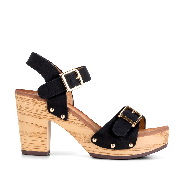 Sandalias Taco Casual Negra Mujer JS58