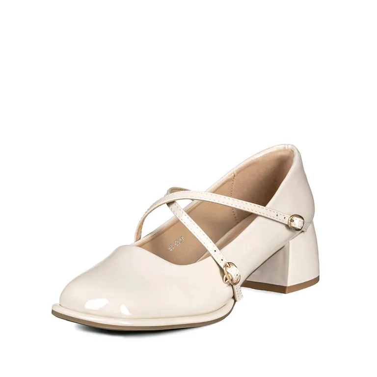 Zapato Mary Jane Beige Charol Elegante Mujer YL65
