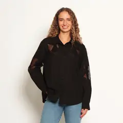 WADOS - BLUSA MANGA LARGA CON APLICACION DE ENCAJE ABOTONADA EN DELANTERO