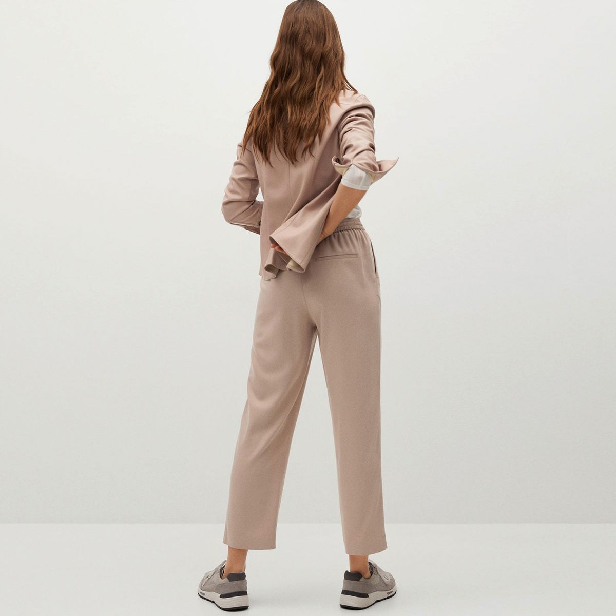 MANGO - Pantalón Crop Tiro Alto Fluido Mujer