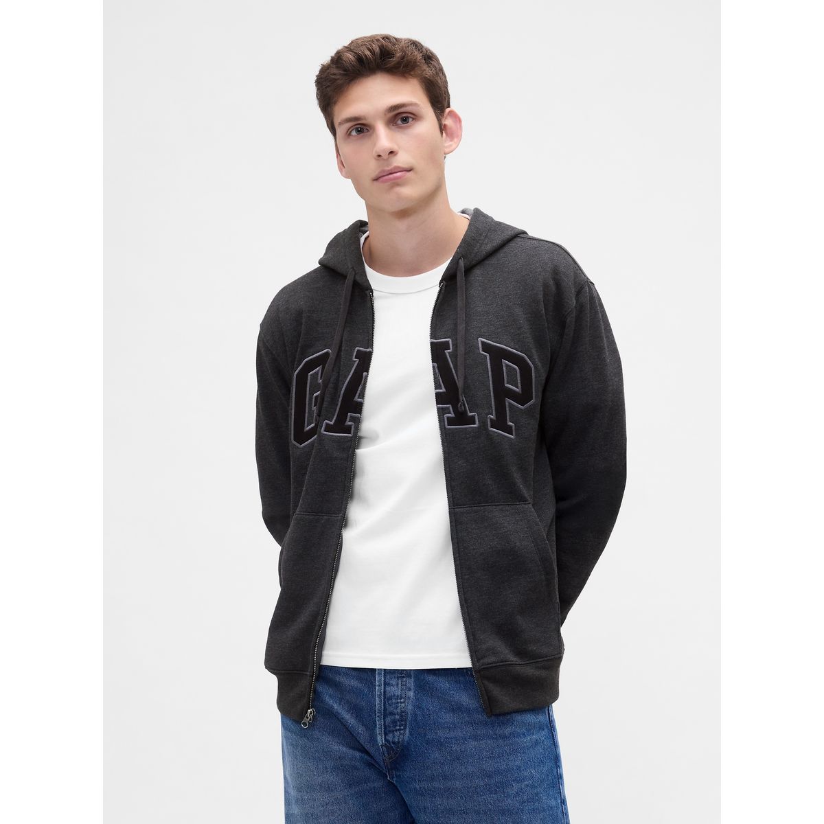 GAP - Polerón Hombre Gap Logo Con Cierre Gris