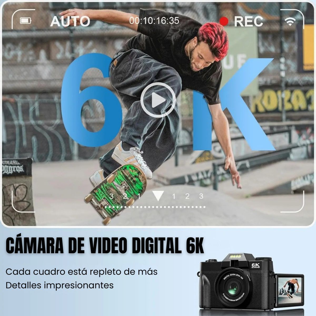 GENERICO - Cámara Digital 6K 64MP Pantalla 180° con WiFi y Zoom 16X
