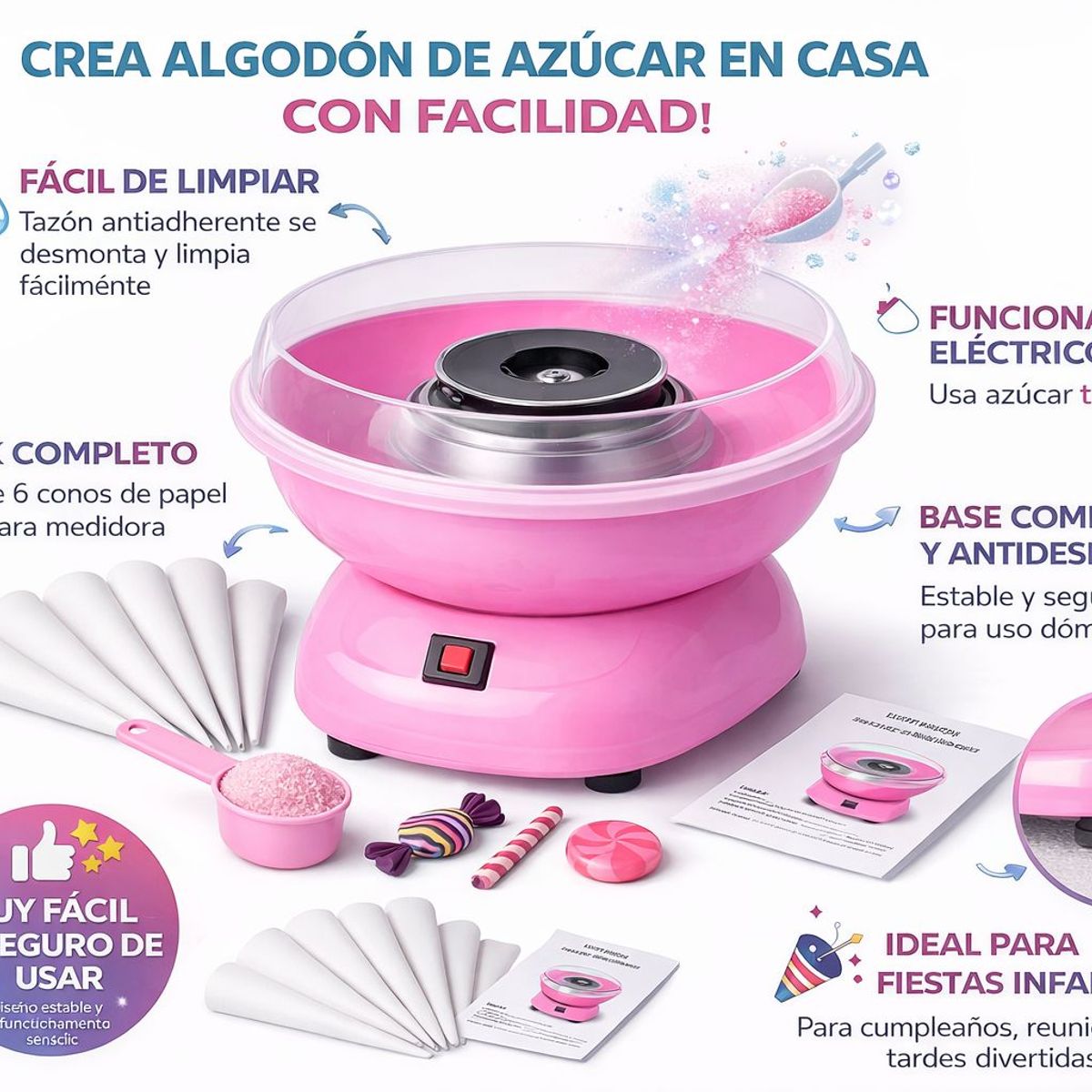 GENERICO - Maquina Algodon De Azucar Electrica Infantil Domestica Para Fiestas Cumpleanos Ninos