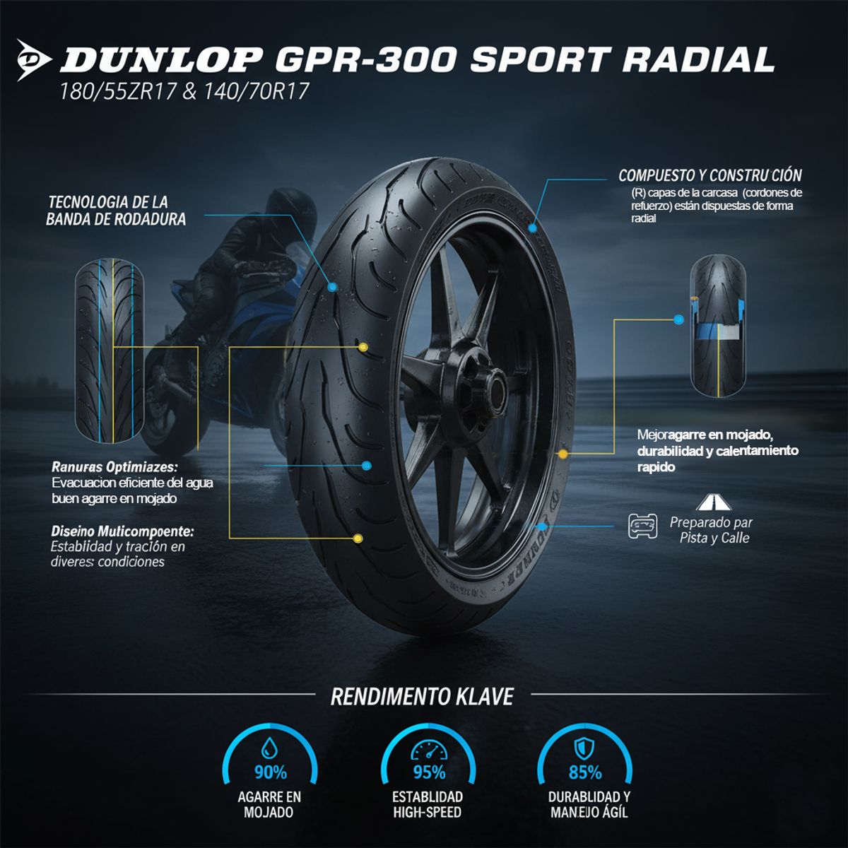 GENERICO - Neumatico 12070-17 58W GPR300 TL DUNLOP