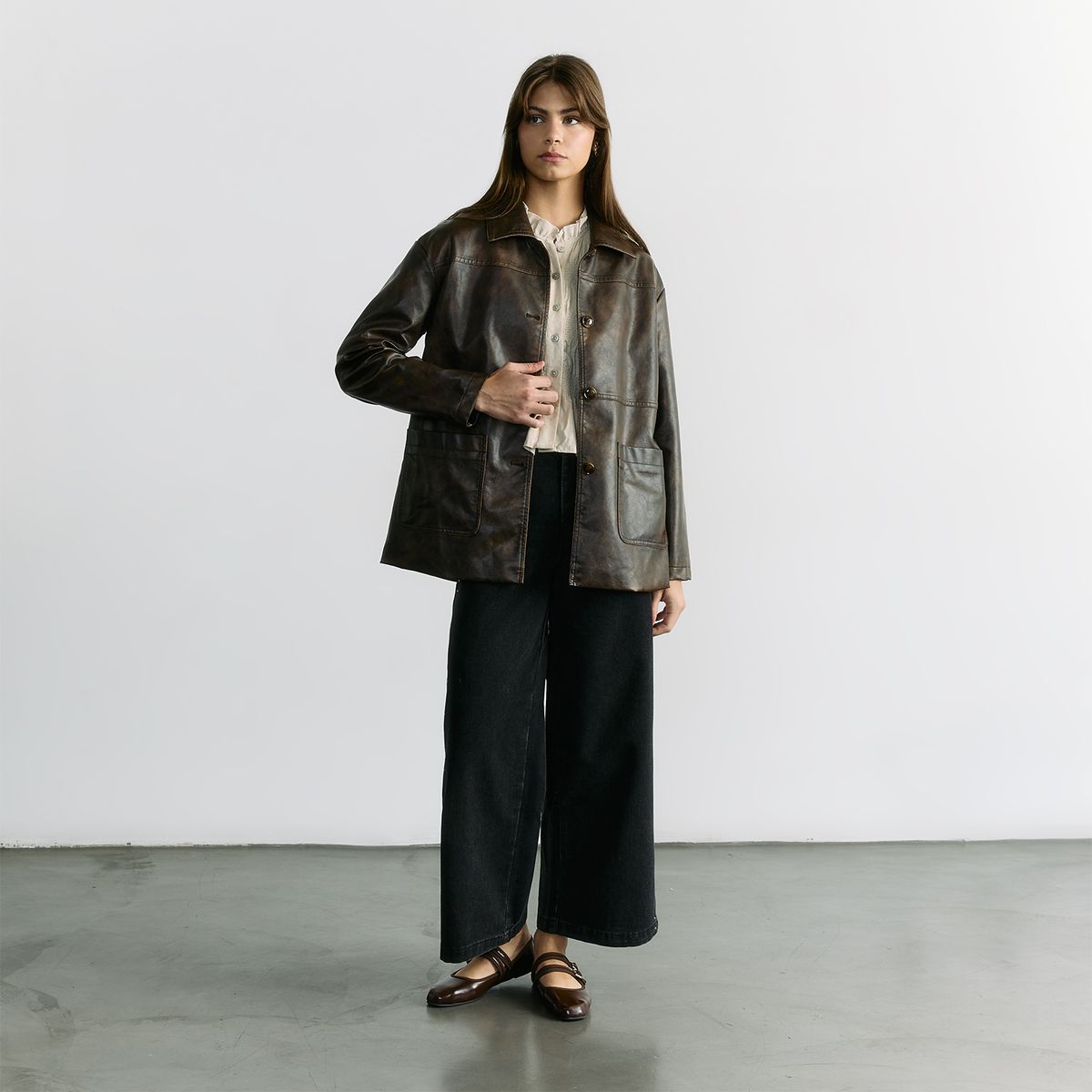 LOUNGE - Chaqueta Larga Efecto Cuero Solsticio LOUNGE