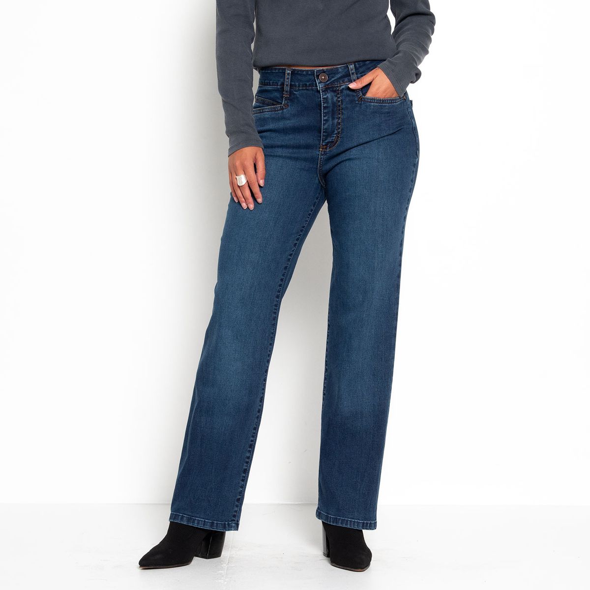 WADOS - JEANS MUJER RECTO TIRO ALTO PRETINA BASICA 1 BOTON