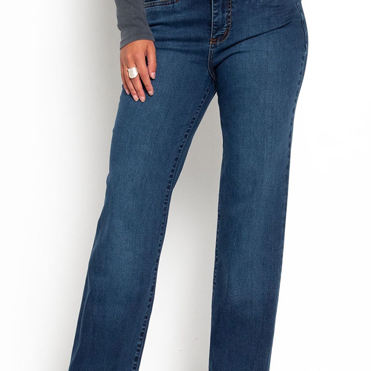 WADOS - JEANS MUJER RECTO TIRO ALTO PRETINA BASICA 1 BOTON